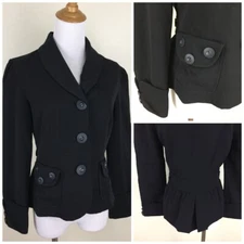 MARC JACOBS Womens Small Black Wool Blend Deco Buttons Pleats Hem Blazer Jacket