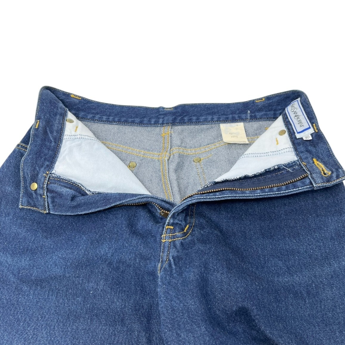 Yves Saint Laurent Vintage YSL Logo Denim Cropped Pants #40 Blue