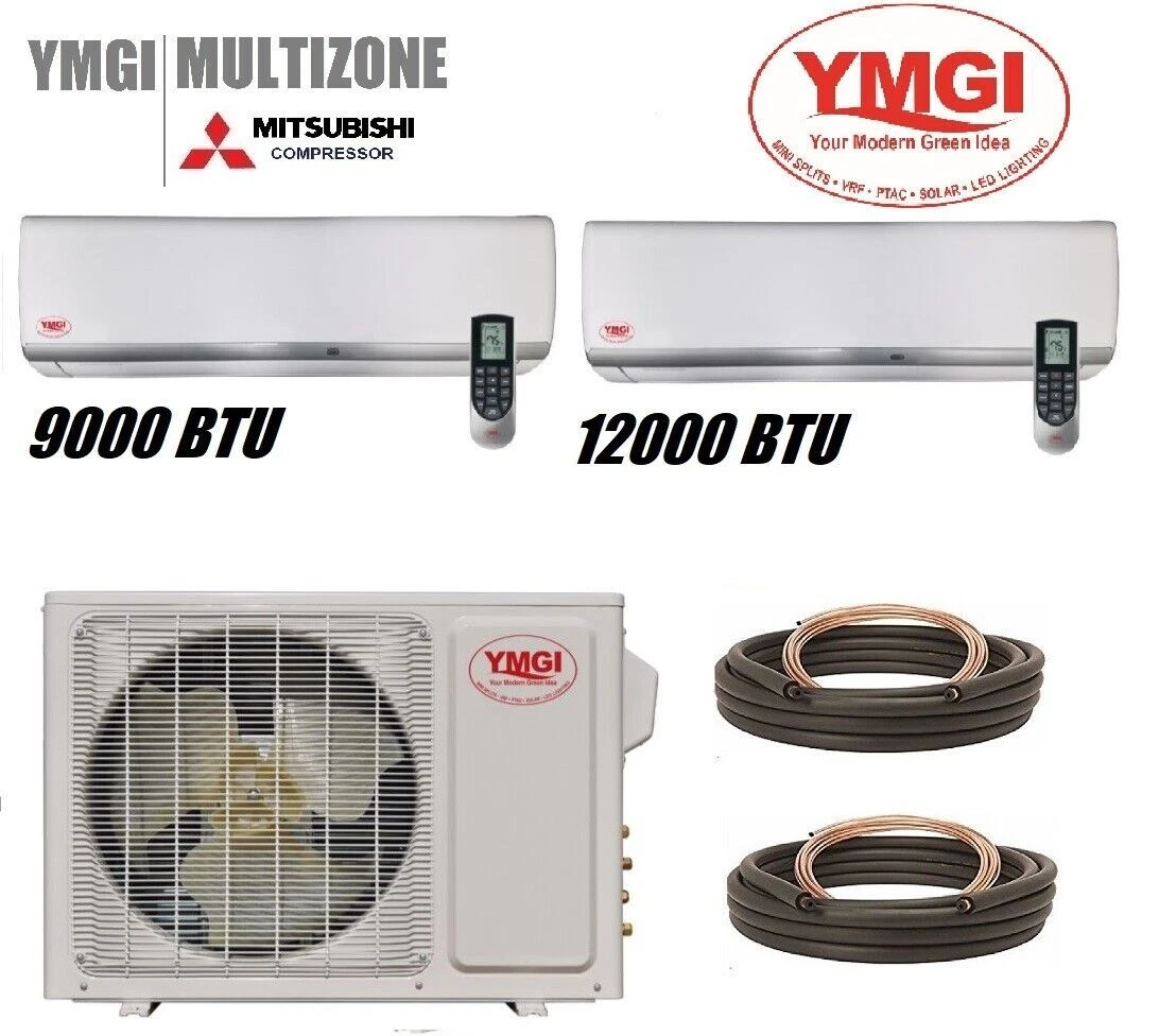 YMGI Ductless Mini Split Air Conditioner 21000 BTU Heat Pump 220V 2 Zone  9+12 | eBay