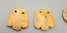 2 Vintage Native American? Folk Art Carved Bovine Cow Bone Necklace Beads