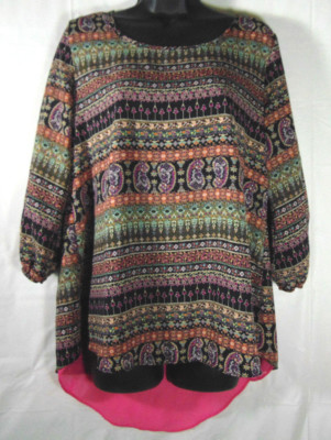 Moa Moa Women's Size M Paisley Design High Low Style Slit Back 3/4 Sleeves