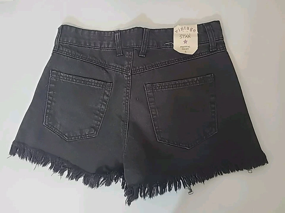 Vanilla Star Vintage Festival Short Black Raw Hem Distressd Shorts  Med  Wash 5  - Image 2 of 4