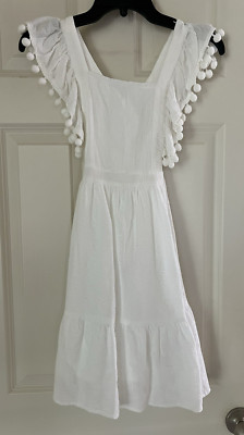 Chelsea & Violet Girls White Seersucker/PomPom  Ruffle Sun Dress Size Medium