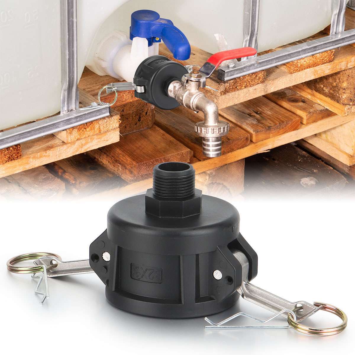 HYKE 275-330 Gallon IBC Tote Tank Adapter 2" Fine Thread, 2 In 1 IBC Tote And Coarse Thread 3 4 Hose Valve With Valve For Connector - Foto 9