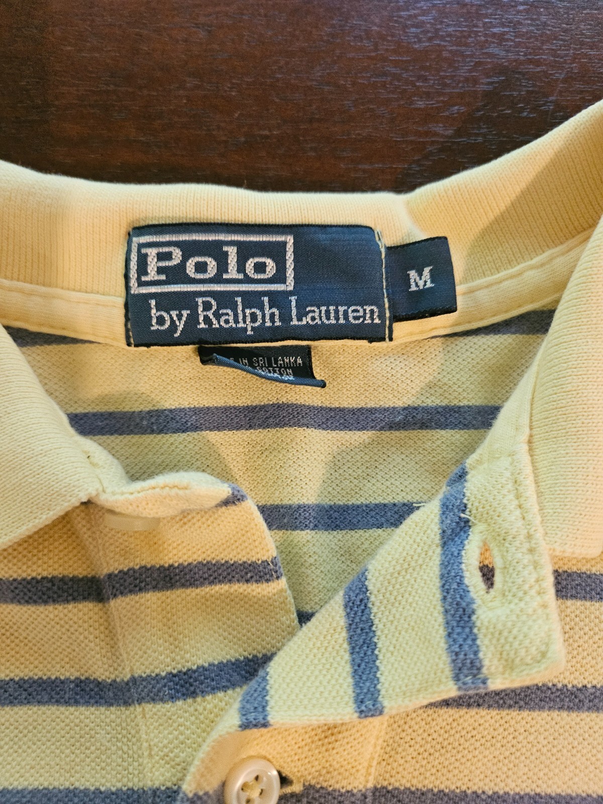 Polo Ralph Lauren Yellow Blue Striped Y2k Cotton Polo Shirt - Size M thumbnail 4
