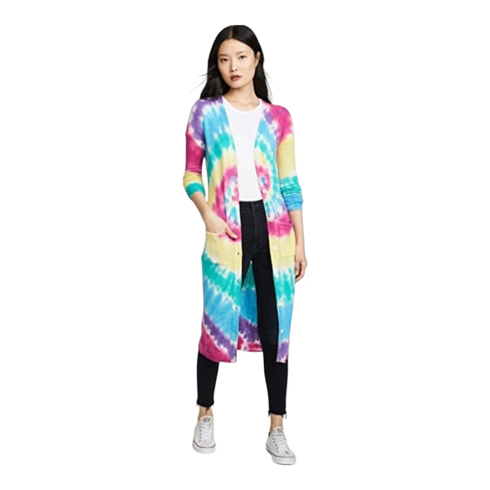 Maxi Cárdigan Otoño Cachemira 100% Cachemira Tie Dye en Brillante Multi Para Mujer M Foto 2 de 4