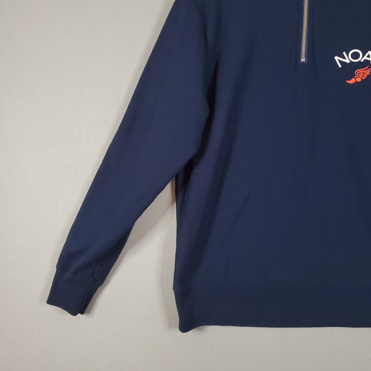 Noah Half Zip Pullover Sweatshirt Sweater Mens Sz L Navy Blue Logo 