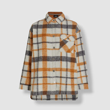 $298 Monrow Women's Beige Plaid Snap-front Fleece Shirt Jacket Coat Size Small