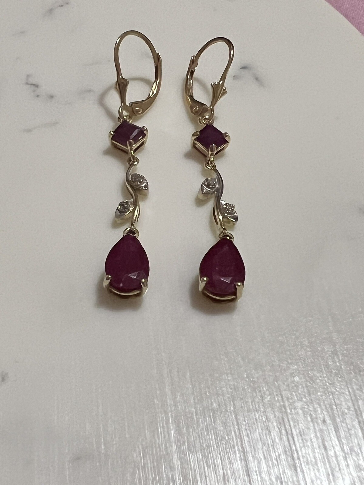 14k Solid Gold With Ruby & Diamond Dangle/drop Ea… - image 6