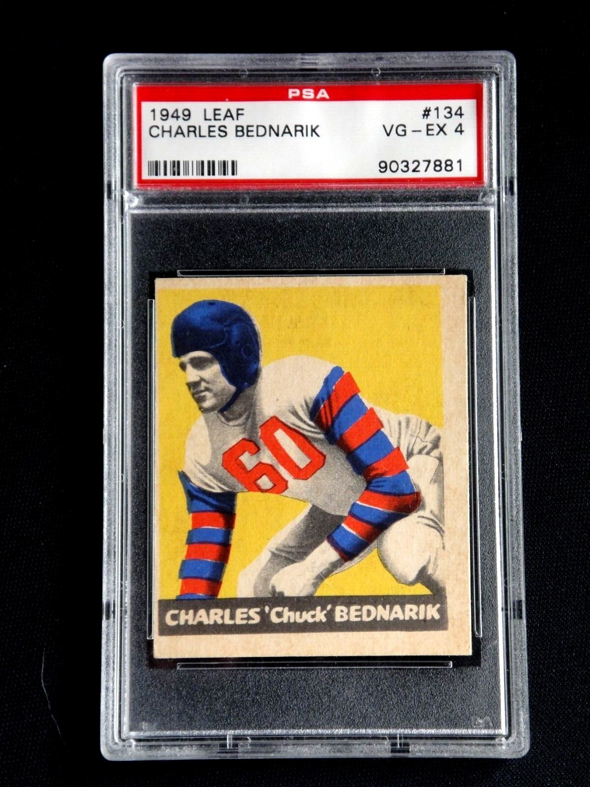 CHARLES CHUCK BEDNARIK 1949 LEAF FOOTBALL CARD #134 PSA 4 EAGLES "CHUCK" RARE