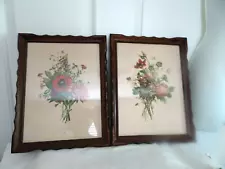 T. L. Prevost Botanical Floral Prints -1949-Mahogany Frames-Under Glass-