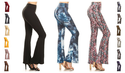 Comfy High Waist Buttery Soft Flare Pants - Bell Bottom Yoga Palazzo - Solid & Print Options