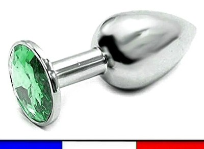 Plug Anal Rosebud En Acier Vert - Taille L (40x95mm) 150gr - Avec Pochette Velours - Neuf
