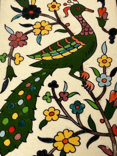 Famous Karakashian Jerusalem 9"x5" Tile Art Peacock Armenian Ceramic Tile Israel - Picture 7 of 8