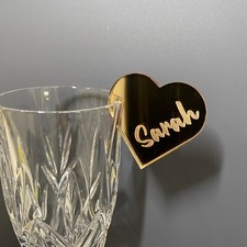 Wine Glass Charm Heart Shape Name Tags Personalised Place Setting Party Favours