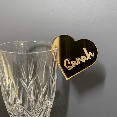 Wine Glass Charm Heart Shape Name Tags Personalised Place Setting Party Favours