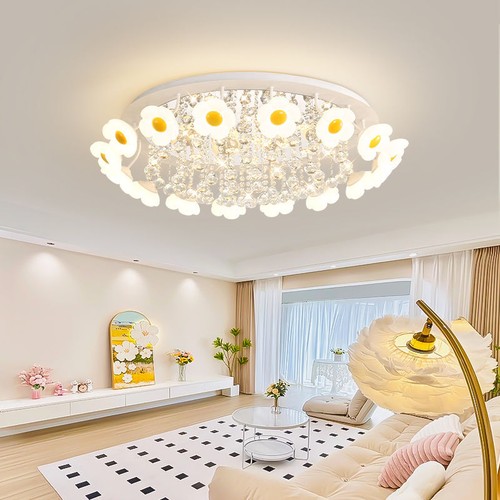 Cream Style Crystal Ceiling Chandelier Dimmable Floral Pendant Lamp Living Room - Picture 3 of 10