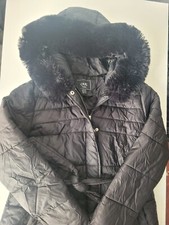 Womens Quiz Coat Hooded Trim Faux Fur Uk12