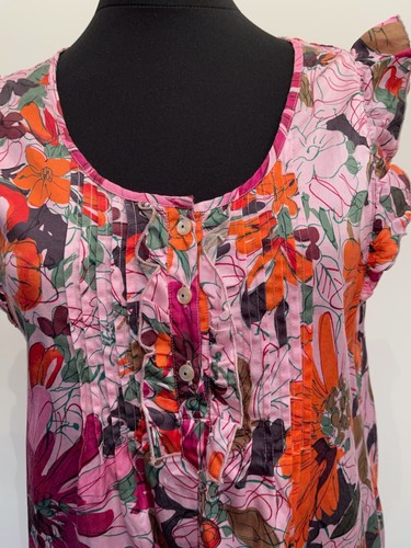 0039 Italy Damen Seiden Baumwolle Blumen Top Pink rosa orange Bluse ohne Arm XS - Bild 2 von 7