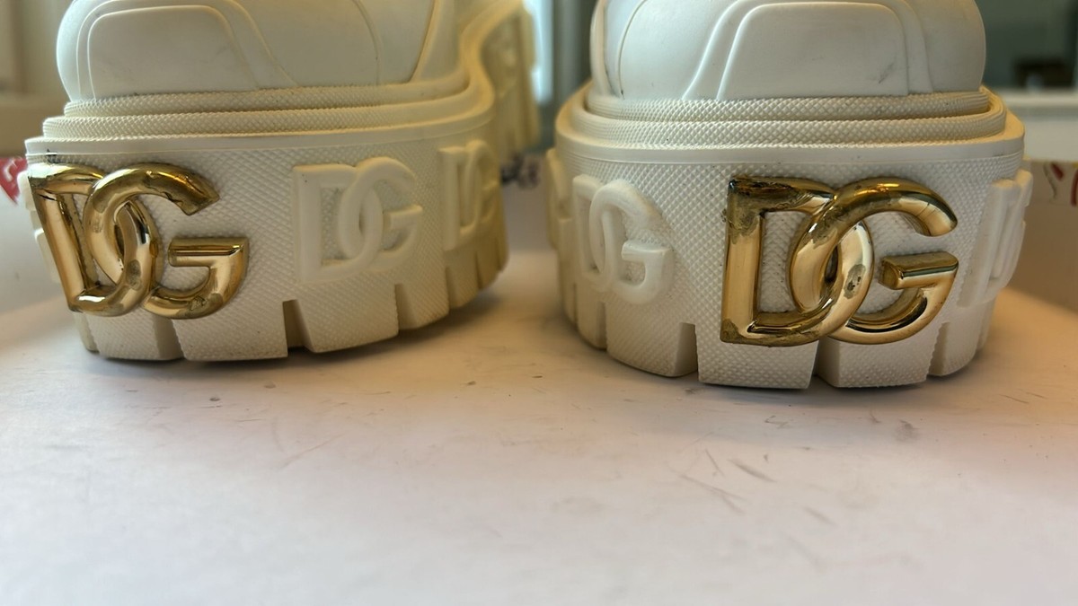 DOLCE & GABBANA Shoes White Leather Rubber Logo Ankle Boots
