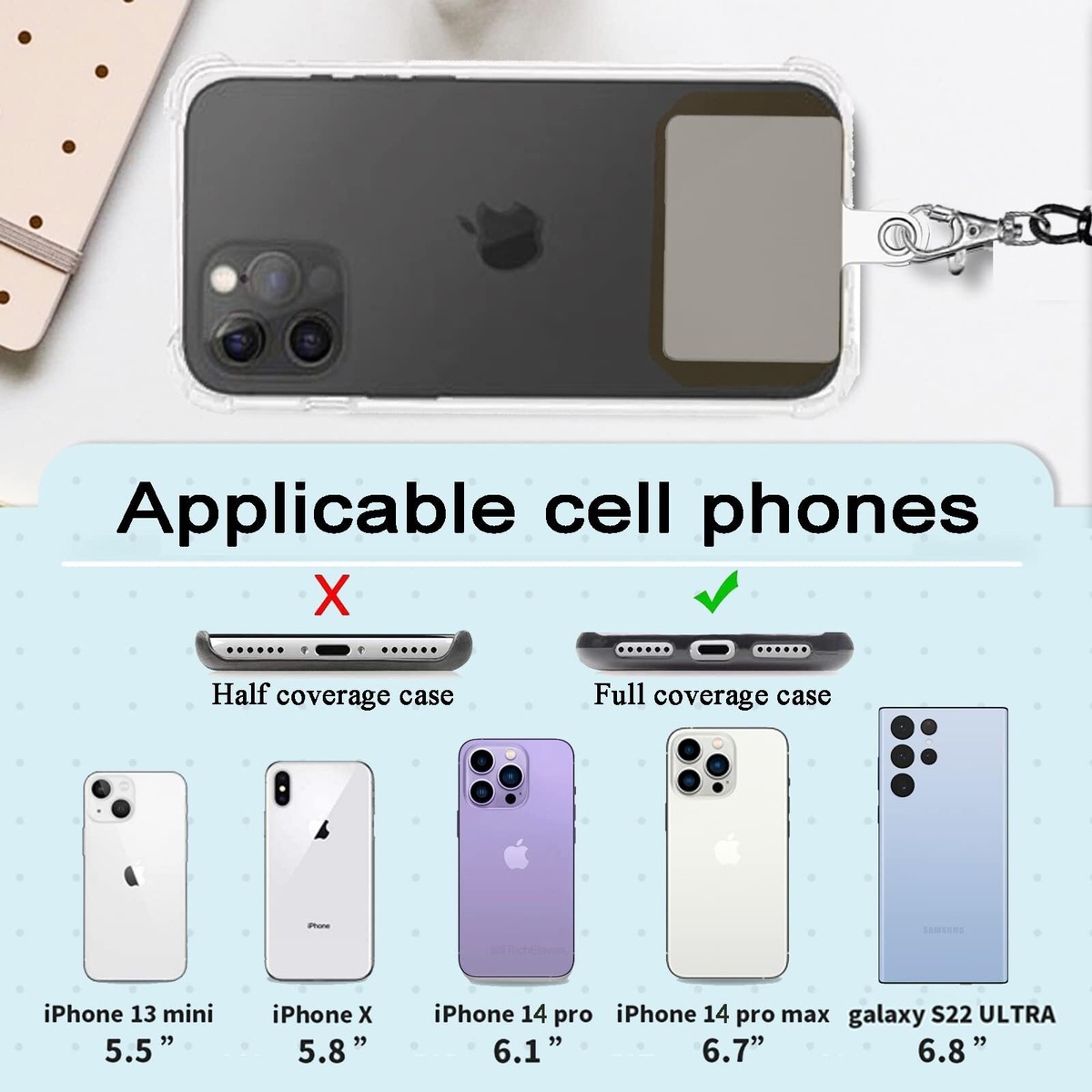 Cell Phone Lanyard Tether with Clip for Outdoor Fishing Climbing Skiing