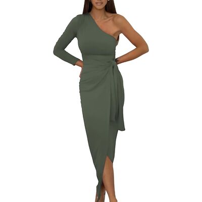 chinese dress ladies Women Sexy Wrap Dress White Long Puff Sleeve Ruched Bodycon Dress,Whit –  Simplepromdress main image 0