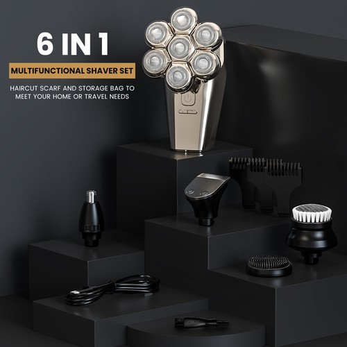 5 in 1 Electric Shaver Rechargeable 7D Rotary Bald Head Razor Hair Beard Remover - Picture 7 of 7