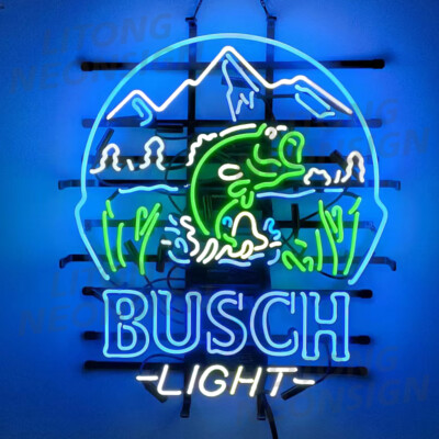 US STOCK Bass Go Fishing Beer Neon Light Sign 24''x20'' Bar Club Cave Decor Gift