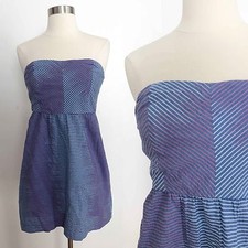 Urban Outfitters size 4 blue red gradient stripe strapless knee length dress 90s