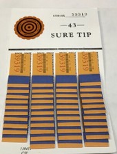 "ONE" 43 Sure Tip Board 1-43  Pull Tabs/Jar Tickets Free Shipping