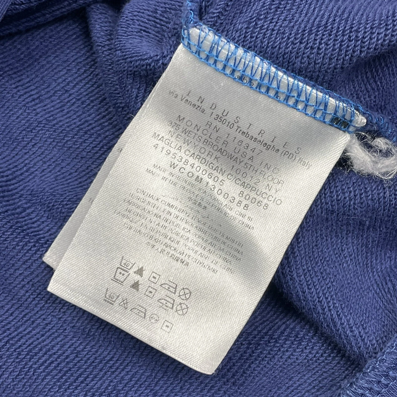Cappuccio Moncler Maglia Cardigan Donna Media Blu Blocco Pannelli