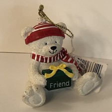 Russ Berrie Polar Pals  Friend  Christmas Bear Ornament Hanging - Hat Scarf Gift