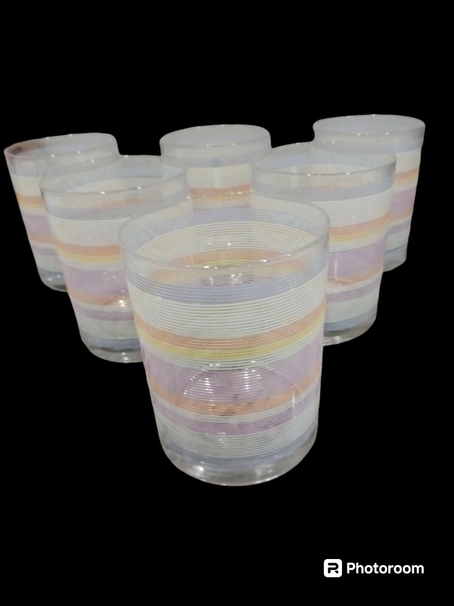 Vintage MCM set of 6 multicolored striped banded drinking glasses 12 OZ |  eBay