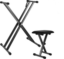 Dual-tube X-Shape Keyboard Stand Adjustable Folding Piano Bench Stool Seat Black
