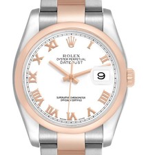 Rolex Datejust 36 Steel Rose Gold White Roman Dial Mens Watch 116201