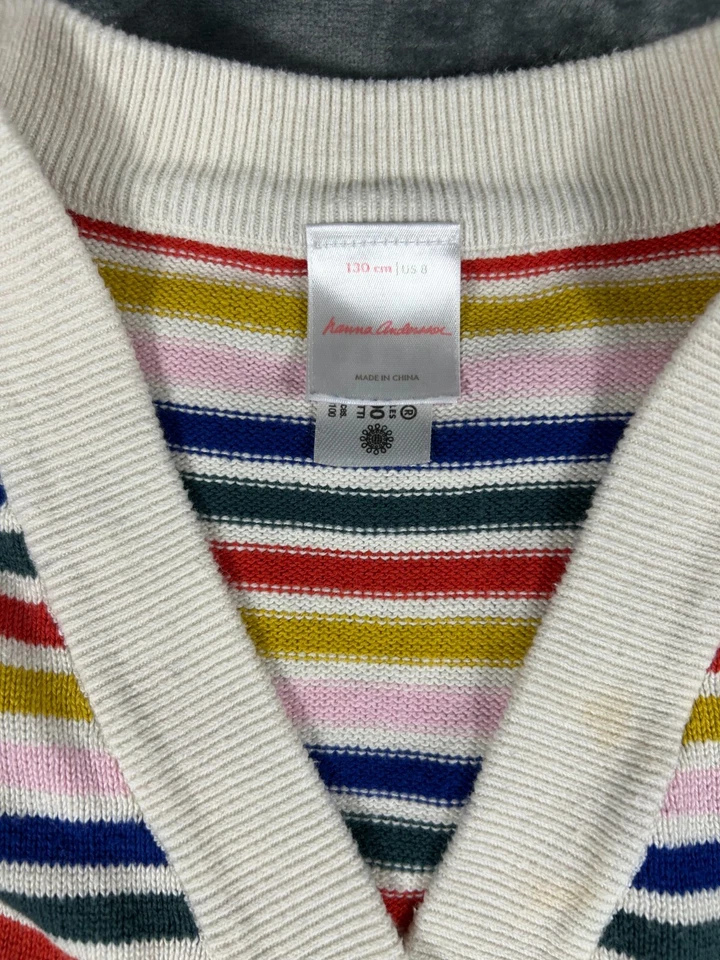 Hanna Andersson Cardigan Sweater Girls 130 US 8 Rainbow Striped 100% Cotton - Image 3 of 4