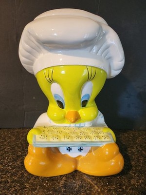 Vintage Looney Tunes Tweety Bird in Chef Hat Ceramic 13''Cookie Jar 1998 READ