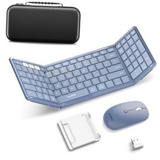 Foldable Keyboard and Mouse, Folding 2.4G  Bluetooth 5.0 x 2 Young Blue