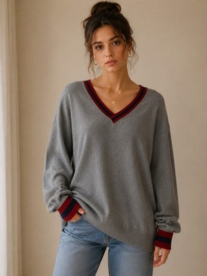 Harmont & Blaine Pullover Wolle Kaschmir Grau V-Ausschnitt Damen S Oversize