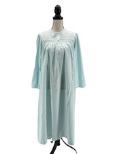 Miss Elaine Nightgown Cotton Backed Satin Blue Small Embroidery Lace Long Sleeve