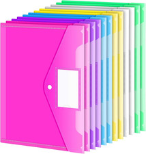 12 Pack Folders Plastic Envelopes with Snap Closure, Clear Plastic File Folder f