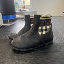 Black Fendi Girls Ankle Boot With Logo Sock Size 25