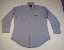 Wrangler Shirt Mens 16X33 Blue Chambray Pearl Snap Cowboy Cut Western