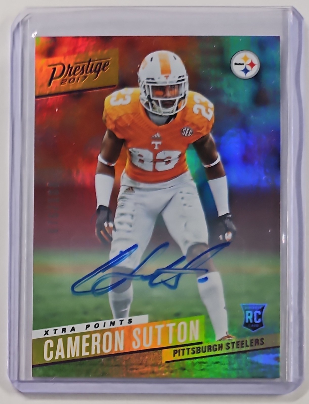 2017 PANINI PRESTIGE NFL FOOTBALL RC ROOKIE 76/100 AUTO CAMERON SUTTON STEELERS