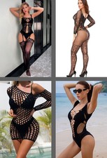 4-Pack Lingerie Fishnet Bodystocking Sexy Mesh Bodysuit Bodycon Floral Elastic