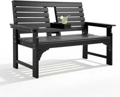 Patio HDPE Cup Weatherproof Bench, Garden Bench | with Outdoor 2-Person Holders