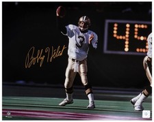 Bobby Hebert Signed Saints White Jersey Passing Action 16x20 Photo -SCHWARTZ COA