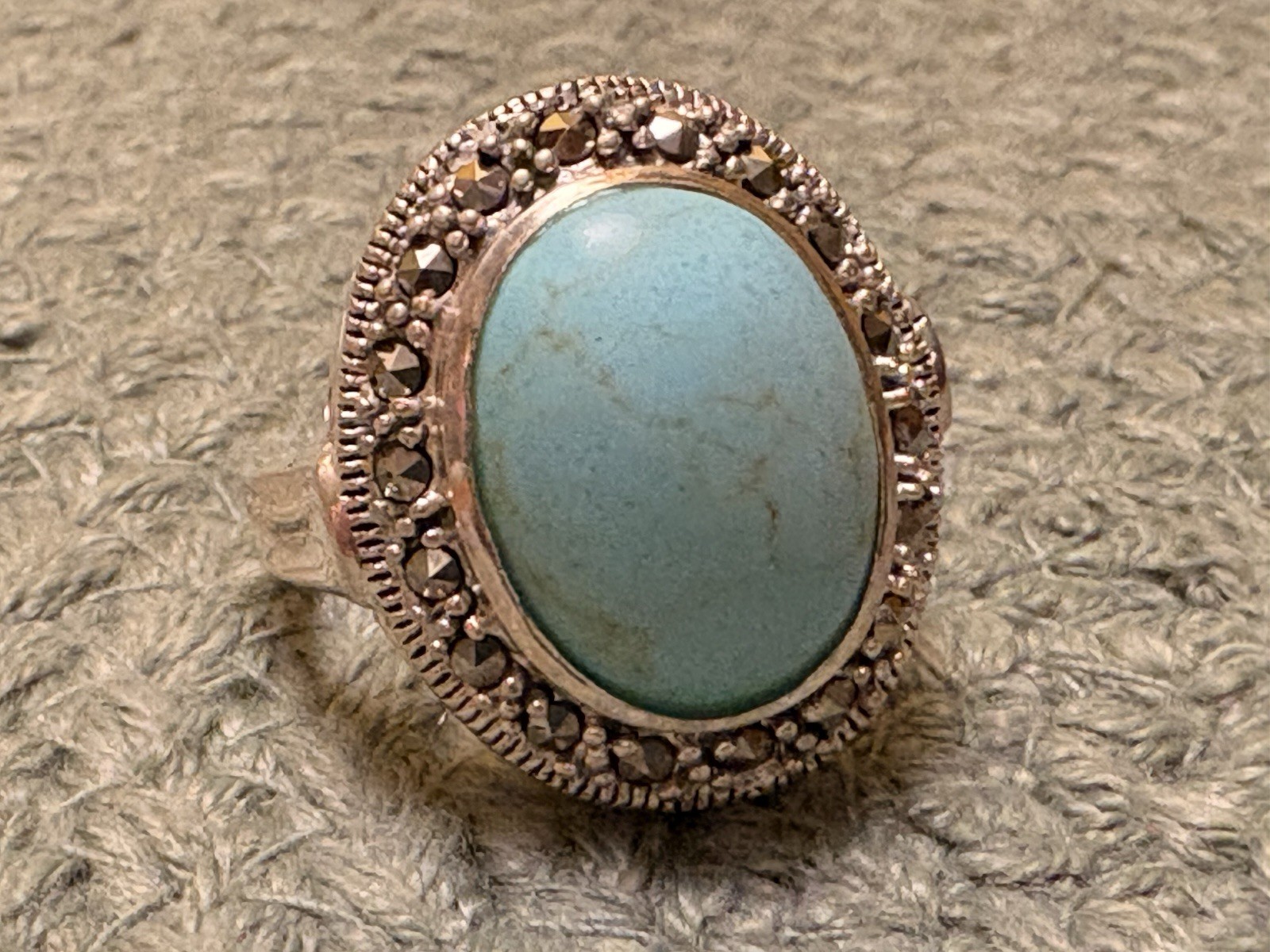 Solid Sterling Silver Natural Turquoise Marcasite… - image 1