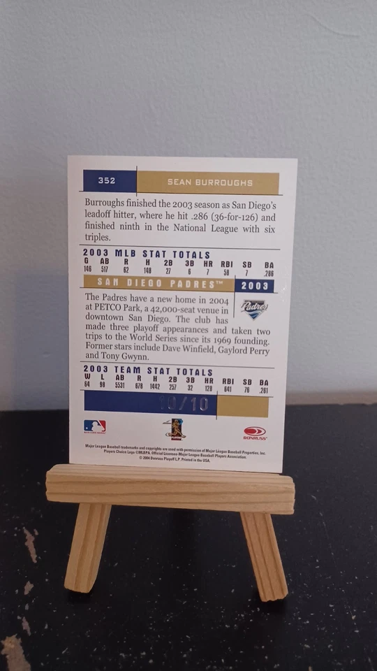 Donruss Team Heroes Showdown Gold #352 2004 Sean Burroughs #'d 10/10 Foto 2 de 4