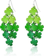 St Patricks Day Earrings For Women Silver Plated Multi Green Shamrock
